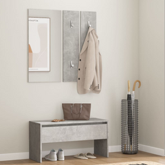 Stylish Hallway Furniture Set in Concrete Grey | Engineered Wood | Mirror and Coat Rack Included