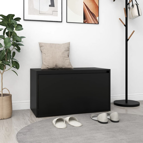 Stylish Hall Bench - Black Engineered Wood, 80x40x45 cm - Modern Storage Solution