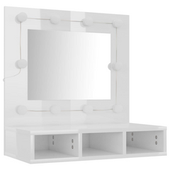 Mirror Cabinet with LED High Gloss White 60x31.5x62 cm