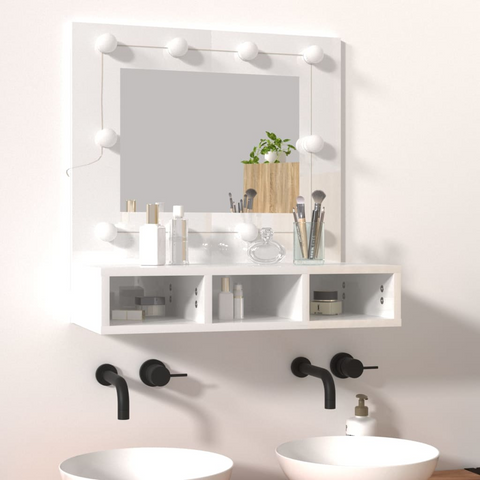 Mirror Cabinet with LED High Gloss White 60x31.5x62 cm