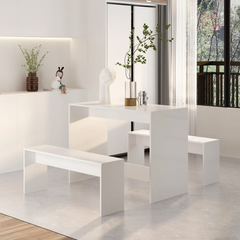 3 Piece Dining Set - High Gloss White - Engineered Wood