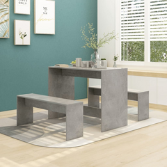 3 Piece Dining Set Concrete Grey Engineered Wood - Modern Design | Sturdy & Durable | Easy to Clean