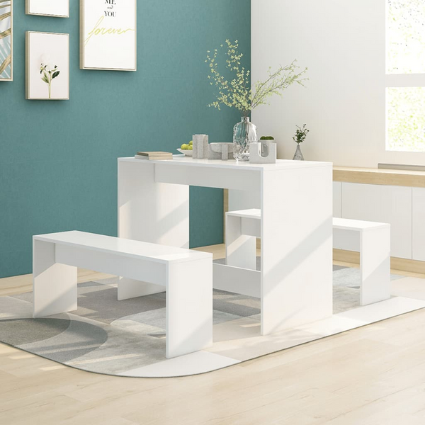 3 Piece Dining Set White Engineered Wood - Sleek and Modern Design