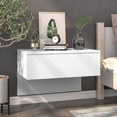 Wall-mounted Bedside Cabinet White | Space-Saving Floating Nightstand with Engineered Wood Construction