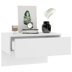 Wall-mounted Bedside Cabinet White | Space-Saving Floating Nightstand with Engineered Wood Construction