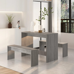 3 Piece Dining Set Grey Sonoma Engineered Wood - Modern Design | Sturdy & Durable | Ample Seating Space