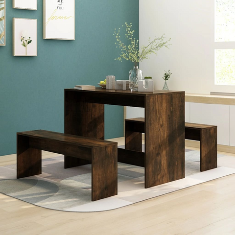 3 Piece Dining Set Smoked Oak Engineered Wood - Modern Design, Sturdy and Durable