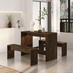 3 Piece Dining Set Smoked Oak Engineered Wood - Modern Design, Sturdy and Durable