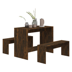 3 Piece Dining Set Smoked Oak Engineered Wood - Modern Design, Sturdy and Durable