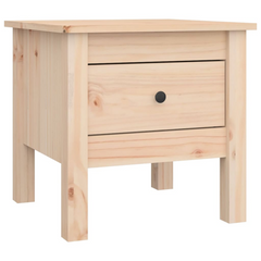 Solid Pine Wood Side Table with Drawer - 40x40x39 cm