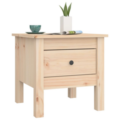 Solid Pine Wood Side Table with Drawer - 40x40x39 cm