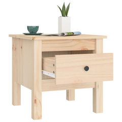 Solid Pine Wood Side Table with Drawer - 40x40x39 cm