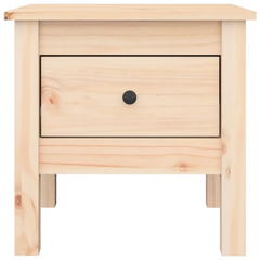 Solid Pine Wood Side Table with Drawer - 40x40x39 cm