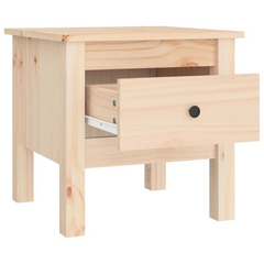 Solid Pine Wood Side Table with Drawer - 40x40x39 cm