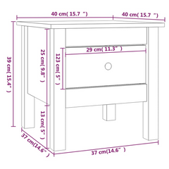 Solid Pine Wood Side Table with Drawer - 40x40x39 cm