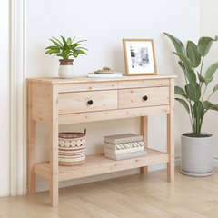 Rustic Solid Wood Pine Console Table - 100x35x75 cm with Drawers and Shelf - Classic Entryway and Living Room Accent