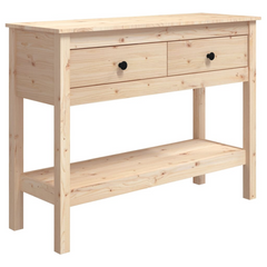 Rustic Solid Wood Pine Console Table - 100x35x75 cm with Drawers and Shelf - Classic Entryway and Living Room Accent