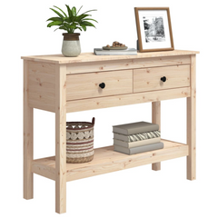 Rustic Solid Wood Pine Console Table - 100x35x75 cm with Drawers and Shelf - Classic Entryway and Living Room Accent