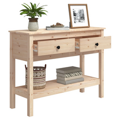 Rustic Solid Wood Pine Console Table - 100x35x75 cm with Drawers and Shelf - Classic Entryway and Living Room Accent