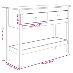 Rustic Solid Wood Pine Console Table - 100x35x75 cm with Drawers and Shelf - Classic Entryway and Living Room Accent