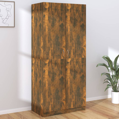 Smoked Oak Wardrobe 90x50x200 cm | Engineered Wood | Spacious & Stylish Storage Solution