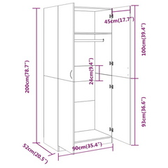 vidaXL Wardrobe Grey Sonoma 90x50x200 cm - Premium Engineered Wood