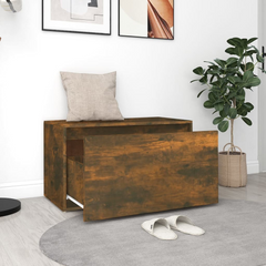 Smoked Oak Hall Bench with Storage - 80x40x45 cm | Stylish Engineered Wood Entryway Bench