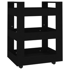 Black Kitchen Trolley - 60x45x80 cm - Durable Engineered Wood Storage Cart with Wheels and Shelves