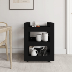 Black Kitchen Trolley - 60x45x80 cm - Durable Engineered Wood Storage Cart with Wheels and Shelves