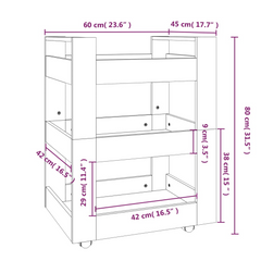 Black Kitchen Trolley - 60x45x80 cm - Durable Engineered Wood Storage Cart with Wheels and Shelves