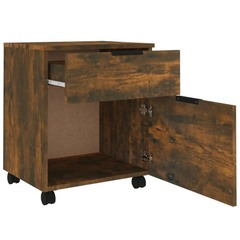 Mobile File Cabinet with Wheels - Smoked Oak Finish, 45x38x54 cm, Engineered Wood, Lockable for Home and Office Storage