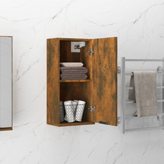 Wall-Mounted Bathroom Cabinet in Smoked Oak, 32x20x67 cm - Stylish & Space-Saving Storage Solution