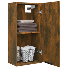 Wall-Mounted Bathroom Cabinet in Smoked Oak, 32x20x67 cm - Stylish & Space-Saving Storage Solution