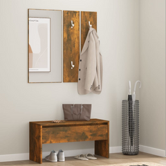 Smoked Oak Hallway Furniture Set – Elegant Engineered Wood Bench with Drawer & Coat Rack Panels