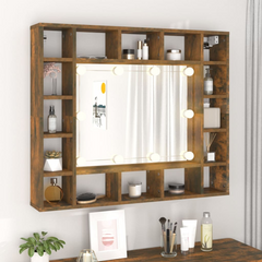 Mirror Cabinet with LED Smoked Oak 91x15x76.5 cm