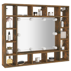 Mirror Cabinet with LED Smoked Oak 91x15x76.5 cm