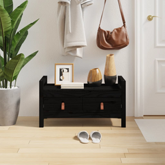 Hall Bench in Black - 80x40x43 cm Solid Pine Wood with Storage Drawers