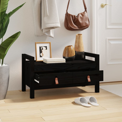 Hall Bench in Black - 80x40x43 cm Solid Pine Wood with Storage Drawers