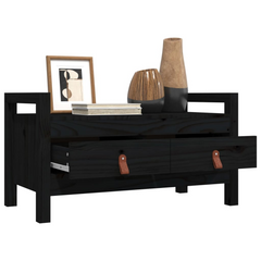 Hall Bench in Black - 80x40x43 cm Solid Pine Wood with Storage Drawers