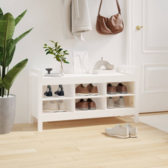 Solid Wood Pine Hall Shoe Bench in White - 110x40x60 cm | Stylish & Functional Entryway Storage