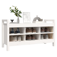 Solid Wood Pine Hall Shoe Bench in White - 110x40x60 cm | Stylish & Functional Entryway Storage