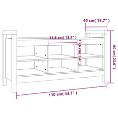 Solid Wood Pine Hall Shoe Bench in White - 110x40x60 cm | Stylish & Functional Entryway Storage