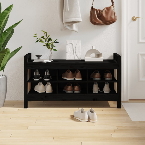 Solid Wood Pine Hall Bench in Black - 110x40x60 cm with Ample Storage