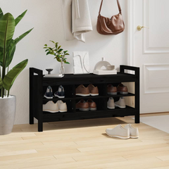 Solid Wood Pine Hall Bench in Black - 110x40x60 cm with Ample Storage