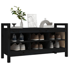 Solid Wood Pine Hall Bench in Black - 110x40x60 cm with Ample Storage