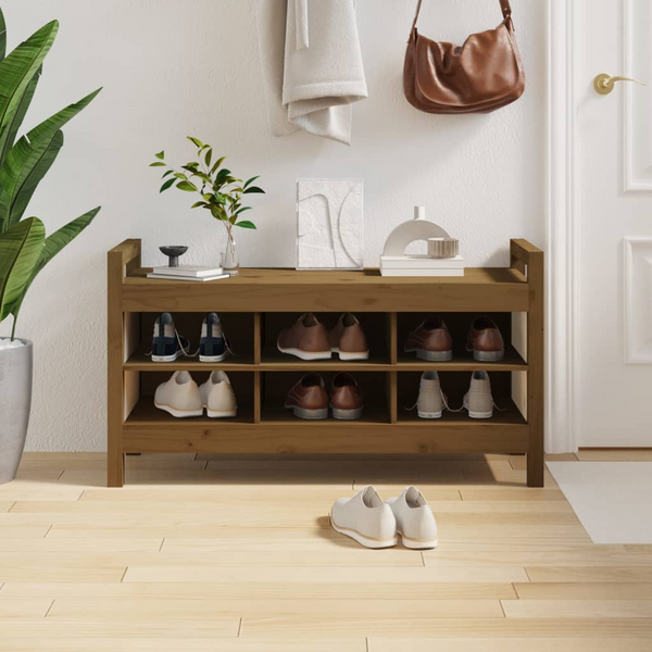 Solid Wood Pine Hall Bench - Honey Brown, 110x40x60 cm - Stylish & Functional Storage Solution