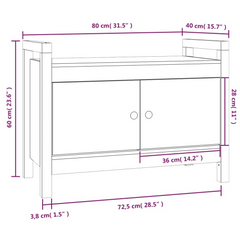 Rustic Solid Pine Wood Hall Bench with Storage - 80x40x60 cm - Entryway Organizer with Doors & Compartments