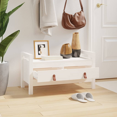 Solid Wood Pine Hall Bench in White - 80x40x43 cm | Elegant Entryway Storage with 2 Drawers