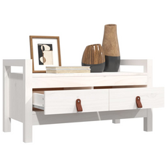 Solid Wood Pine Hall Bench in White - 80x40x43 cm | Elegant Entryway Storage with 2 Drawers