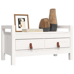 Solid Wood Pine Hall Bench in White - 80x40x43 cm | Elegant Entryway Storage with 2 Drawers